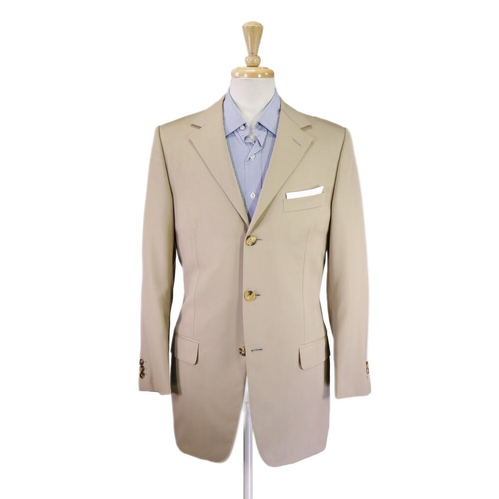 Gianni Versace Couture Vintage Mens Solid Tan 3-Btn Wool Blazer Jacket 38R